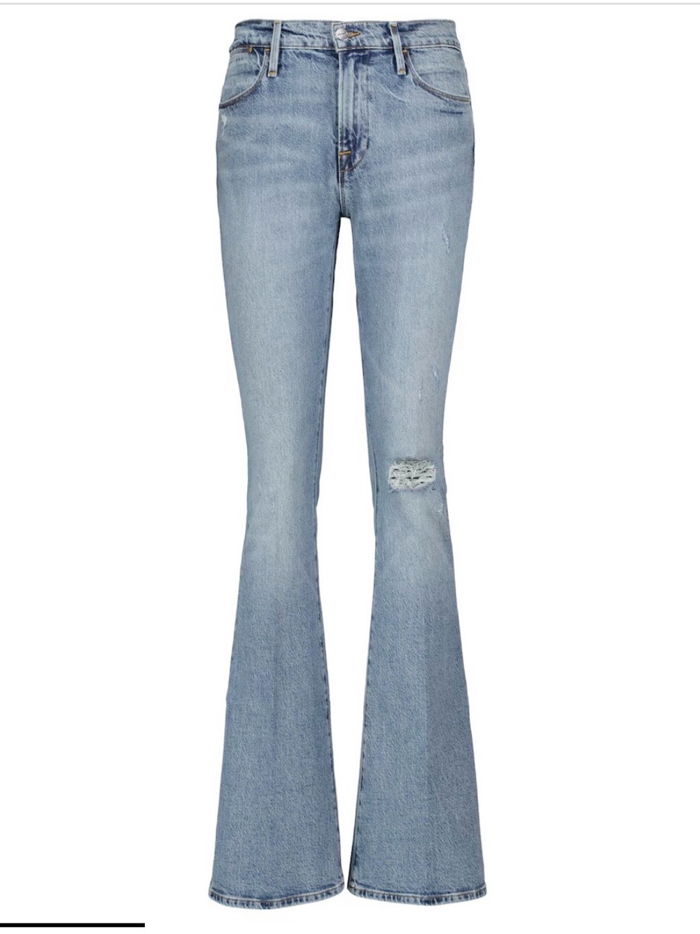 FRAME Le High Flare High Rise Ripped
Knee Jeans in Light Wash size 26